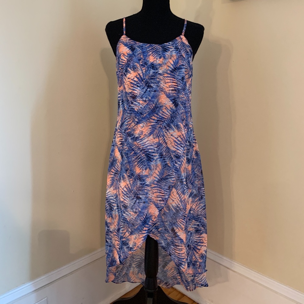 Very J Orange and Indigo Palm Tree Leaves Dress